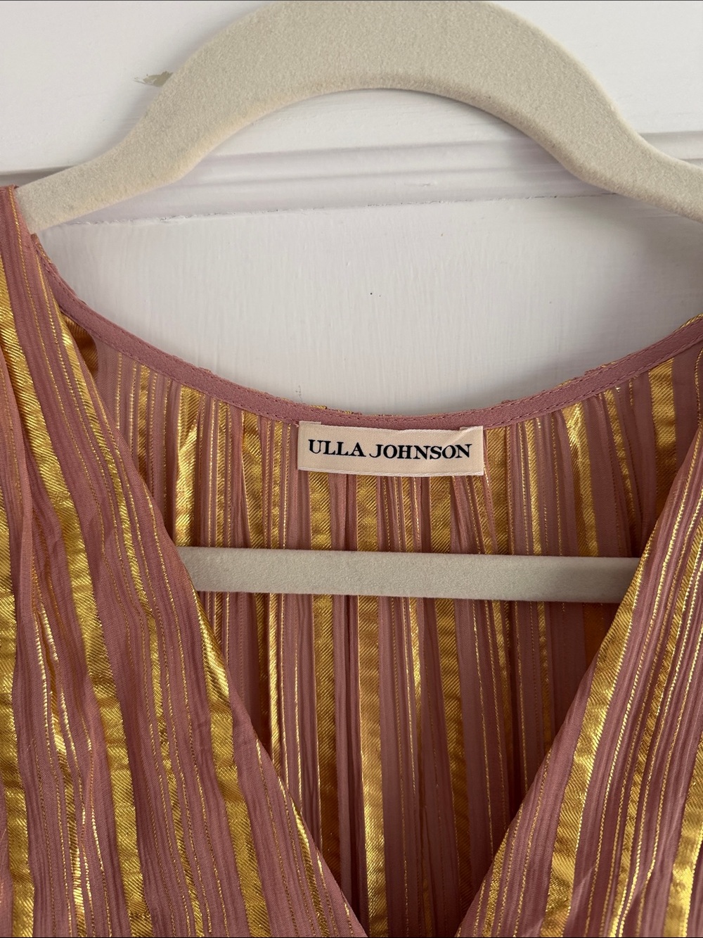 Ulla Johnson Rose Pink Metallic-Striped Flutter Maxi Dress sz 4 - Picture 2 of 6